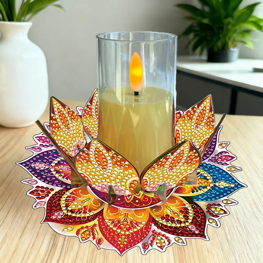 Mandala Lotus-H Acrylic DIY Diamond Painting Candle Holders Without Candles Crystal Painting Tealight Candle Stand Table Centerpiece for Adults Beginners Home Party Decor