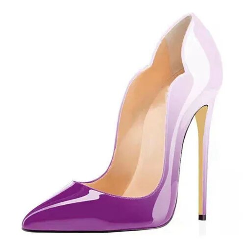 VCshoes Purple White Gradient Concise Shoes Plus Size Pointed 12cm High Stiletto Heels Shallow Classic Women Pumps QP042