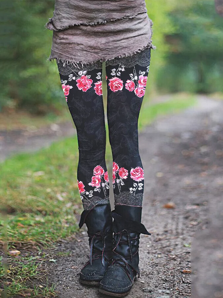 Women's Flowers Print Leggings-1012-05