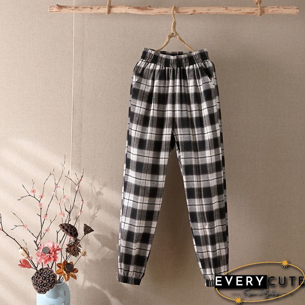 Spring Summer Womens Trousers Casual Loose Oversized Elastic Waist Pants Capris Vintage