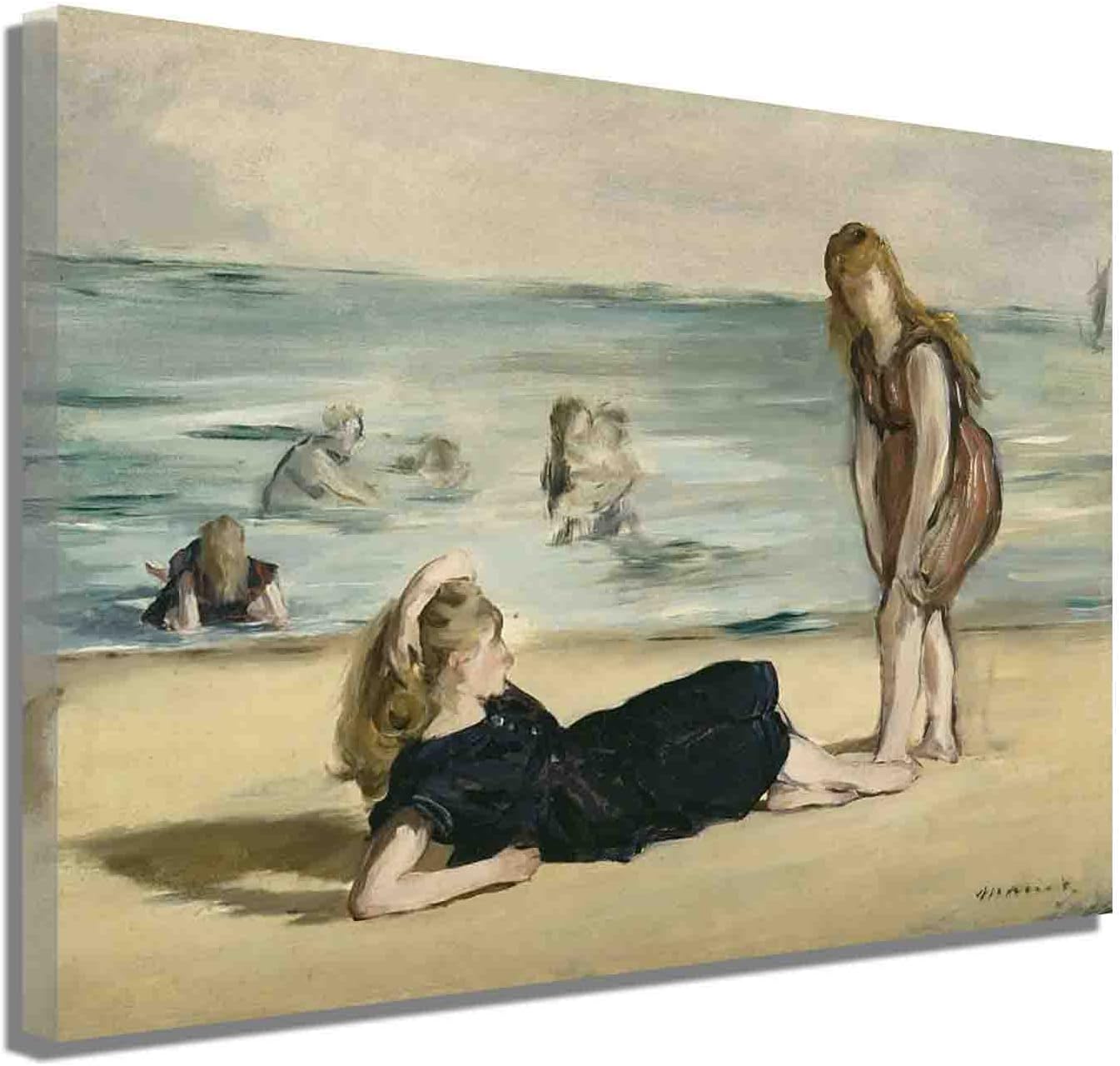 Canvas Wall Art for Bedroom Beach by Edouard Manet Impressionist Painting, Artwork Framed Wall Art Ready to HangHome Decorations for living room Office Prints Wall Art(30x35cm-12x14inch,Frame) Frame