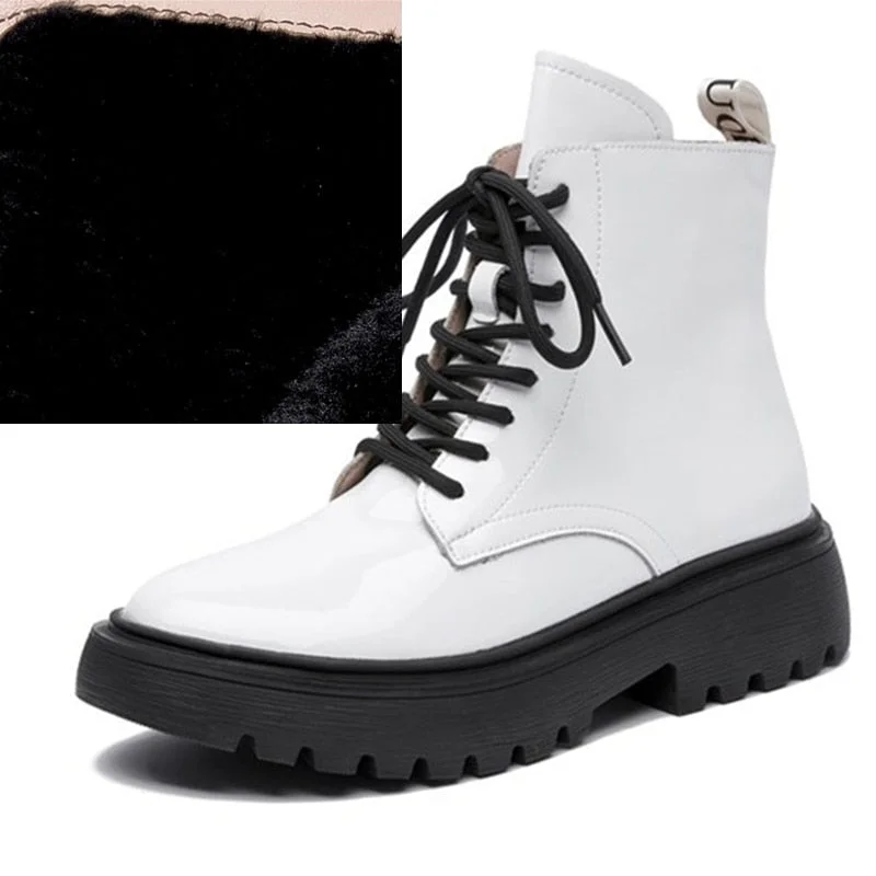 AIYUQI Women Martin Boots Winter 2021 New Genuine Leather Fashion Women Ankle Boots Lace Up Fur Women Motorcycle Boots