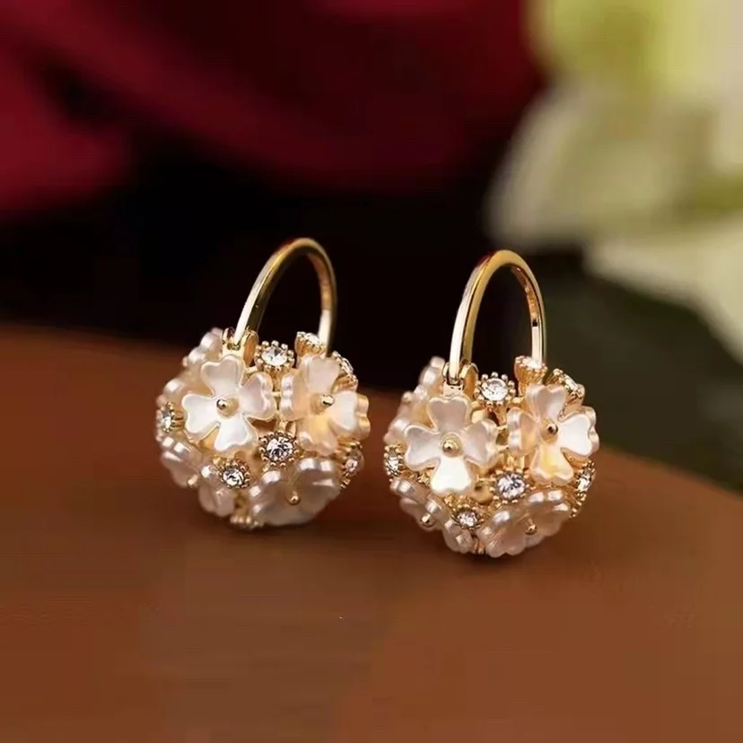 Flower Rhinestone Ball Earrings