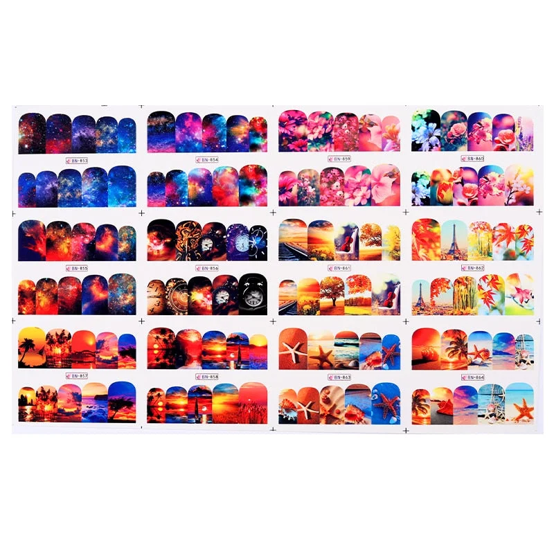 12Pcs Leaves Flowers Design Water Decals Stickers For for Nails Inscriptions Nail Art Decoration Tips-Nail Inspo