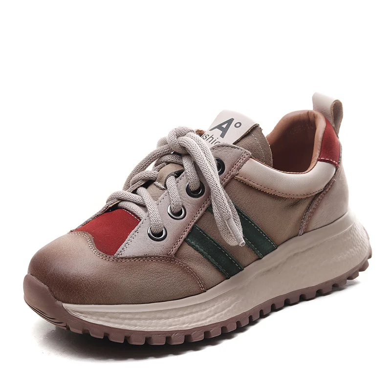 Yyvonne Cowhedular Leather-Spighty Forrest Aggan Shoes Spring And Autumn New Casual Women's Shoes Round-Headed Flat Single Shoes