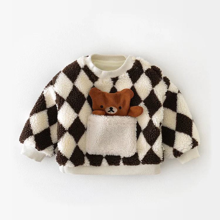 Baby Cartoon Pocket Bear Diamond Fleece Sweatshirt