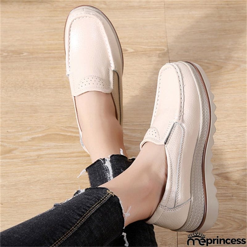 Korean Style Breathable Leather Non-Slip Elegance Women Loafers