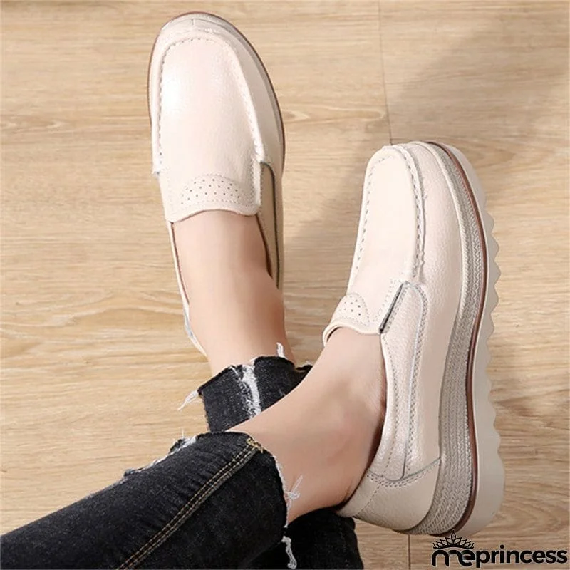 Korean Style Breathable Leather Non-Slip Elegance Women Loafers