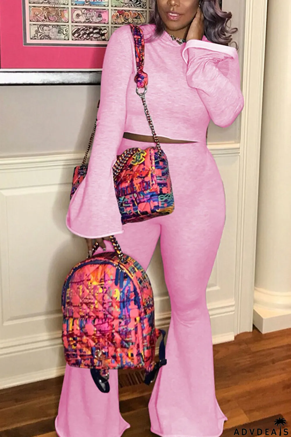 Pink Sexy Solid Patchwork Hooded Collar Long Sleeve Two Pieces