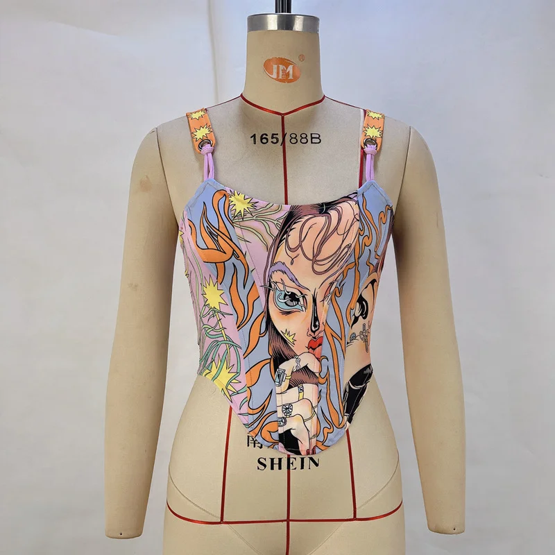 Toloer Toloer Women's New Autumn 2024 Fashion Print INS Tide Beam Waist Strap Vest Top Women's Bottom Strap-Outfit Ideas