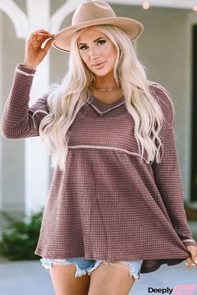 V-Neck Dropped Shoulder Long Sleeve T-Shirt