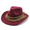 Unisex Fall Vintage Western Cowboy Woolen Tassel Sun Protection Wide Brim Hat by Inlyline