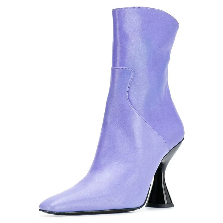 Custom Made Lilac Square Toe Spool Heel Booties |FSJ Shoes