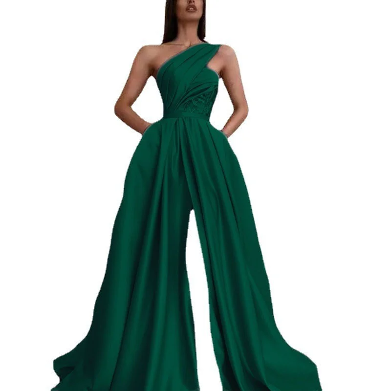 Uveng Uveng 2025 New Sexy Open Fork And Slanted Shoulder Dress Dress Dress Evening Dress Woman