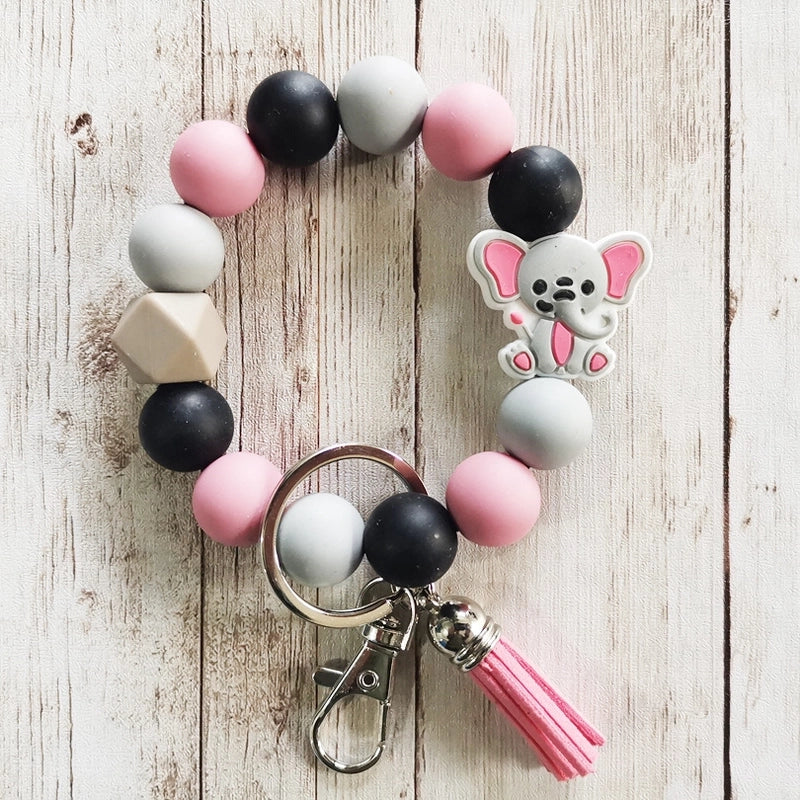 Classic Style Animal Alloy Wooden Beads Silica Gel Bag Pendant Bracelets Keychain