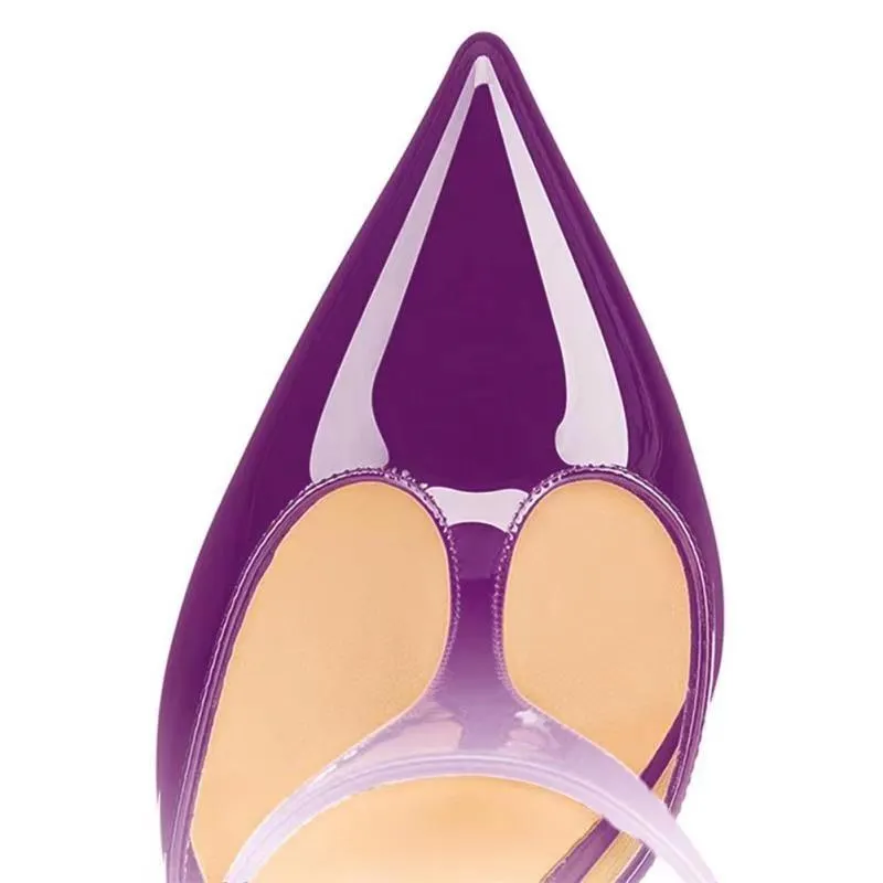 120mm Womens T-Strap Pumps High Heels White Purple Patent Pumps-vocosishoes