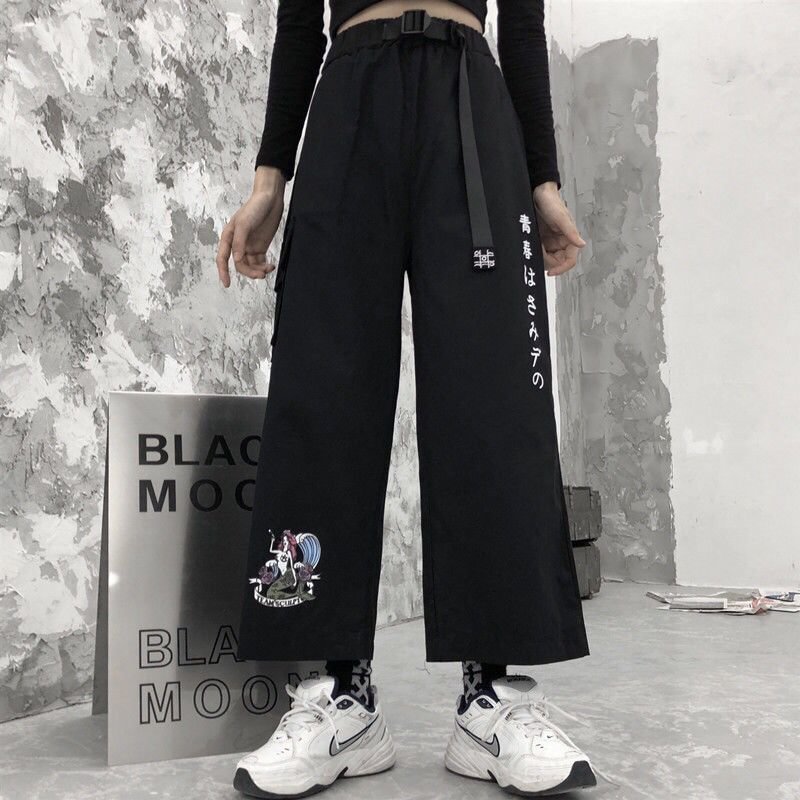 NiceMix S-XXL casual summer ulzzang Korea Women's Clothing Harajuku loose letter print t-shirts+Anime print wide leg pants two