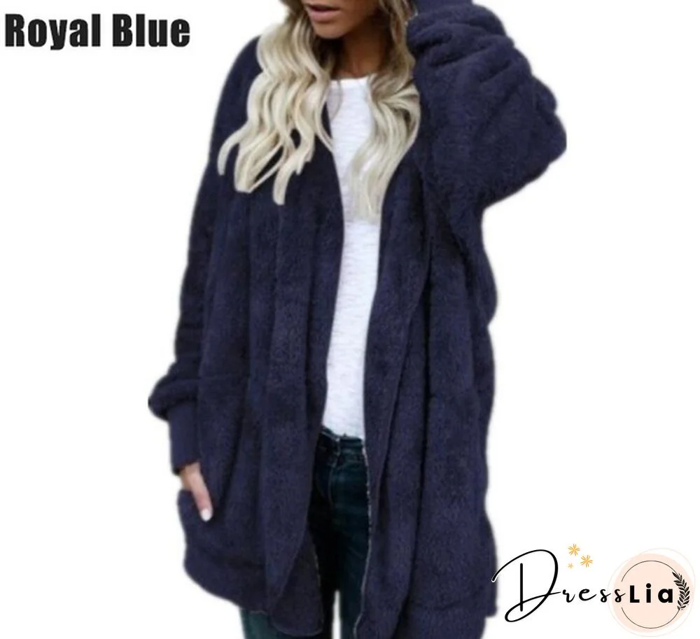 New Women’s Fashion Winter Warm Outwear Solid Color Long Sleeve Sweaters Hoodies Coats Loose Plush Cardigan Coat