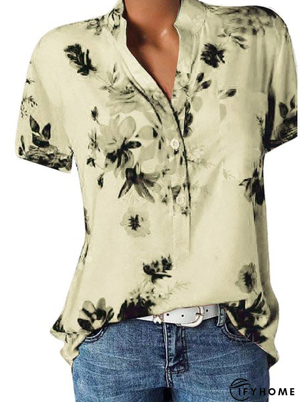 Women Floral Short Sleeve Casual Summer Blouse | IFYHOME