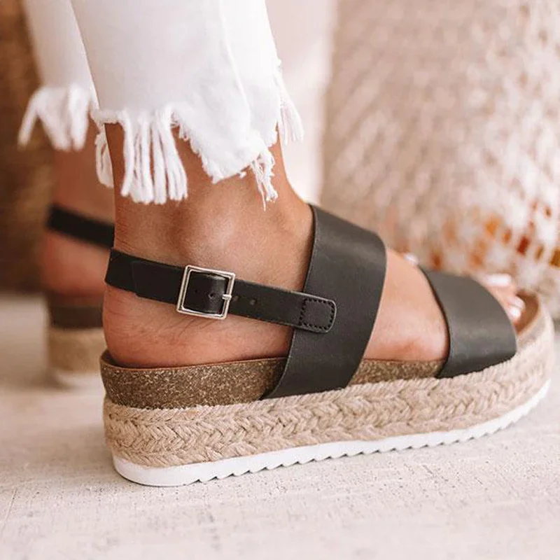 Breakj Women Sandals 2019 Platform Sandals Wedges Shoes Ladies Peep Toe Gladiator Sandalias Mujer Summer Shoes Linen Wedge Heel Sandals