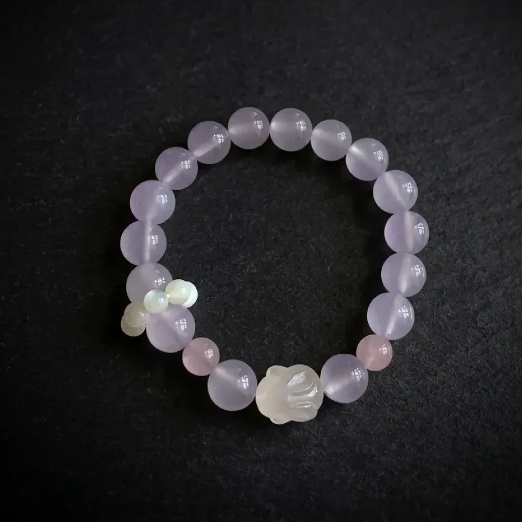 JiStones Ethereal Lavender Chalcedony & Amethyst Moon Rabbit Bracelet Ethereal Violet Chalcedony & Moon Rabbit
