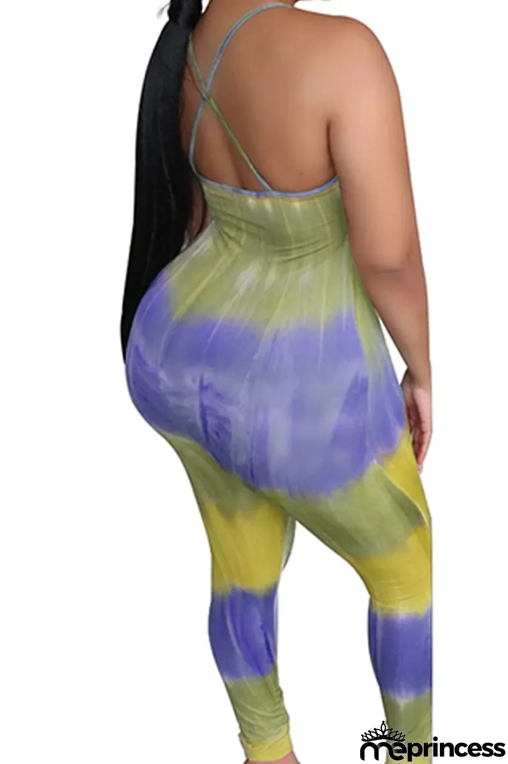 Blue Fashion Sexy Tie-dyed Sleeveless Slip Jumpsuits