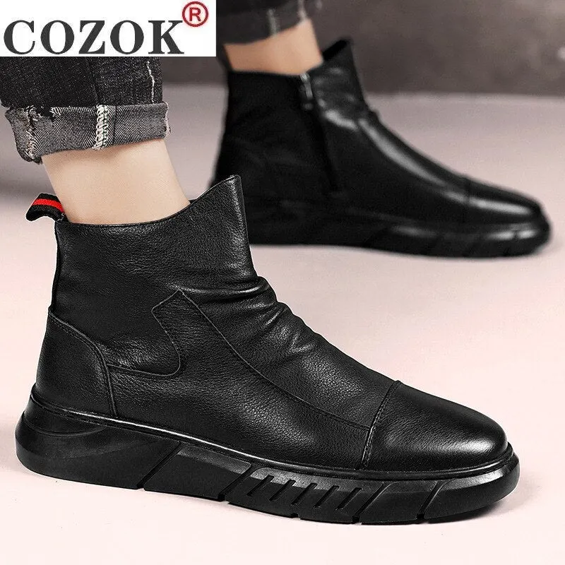 Ankle Boots Men Warm Snow Boots Winter Lace-up Solid Men Shoes 2020 New Arrival Fashion Flock Plush Winter Boots Men Flat Shoes