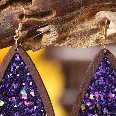 MidiSono - Sequin Wood Teardrop Earrings