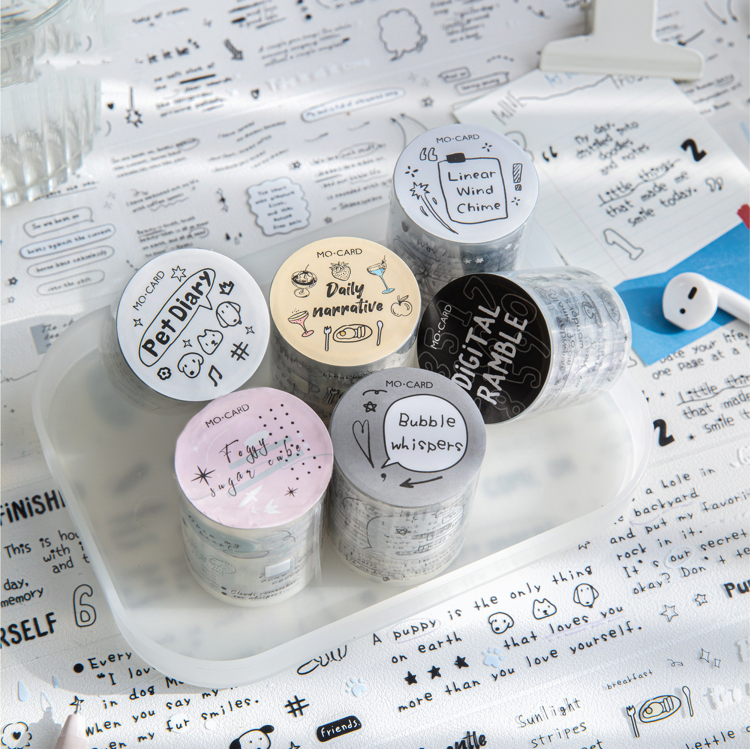 PET 테이프 - 50mm*200cm 라인노트 시리즈 귀여운 영어 텍스트