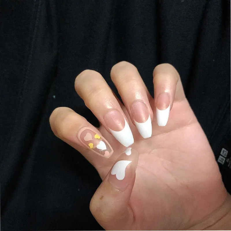 24pcs false press on nails pink color oval head Mid-length Wear  Finished product wearable full cover fake nail tips for girls-Nail Inspo