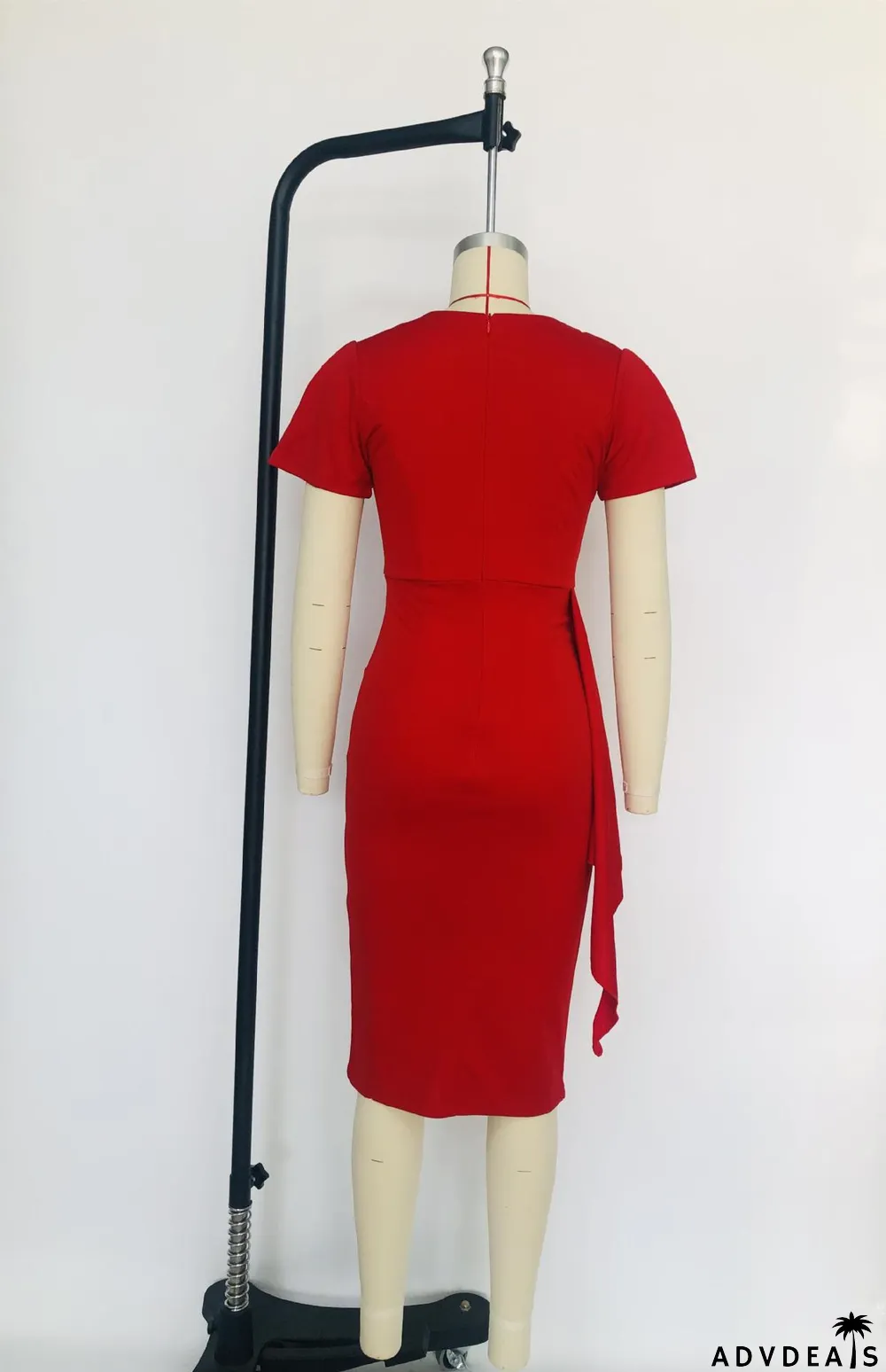 Spring And Summer Short-sleeved Ribbon Button-decorated Slit Dress