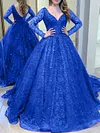 Sequinned Backless V-Neck Long Sleeves Evening Dress