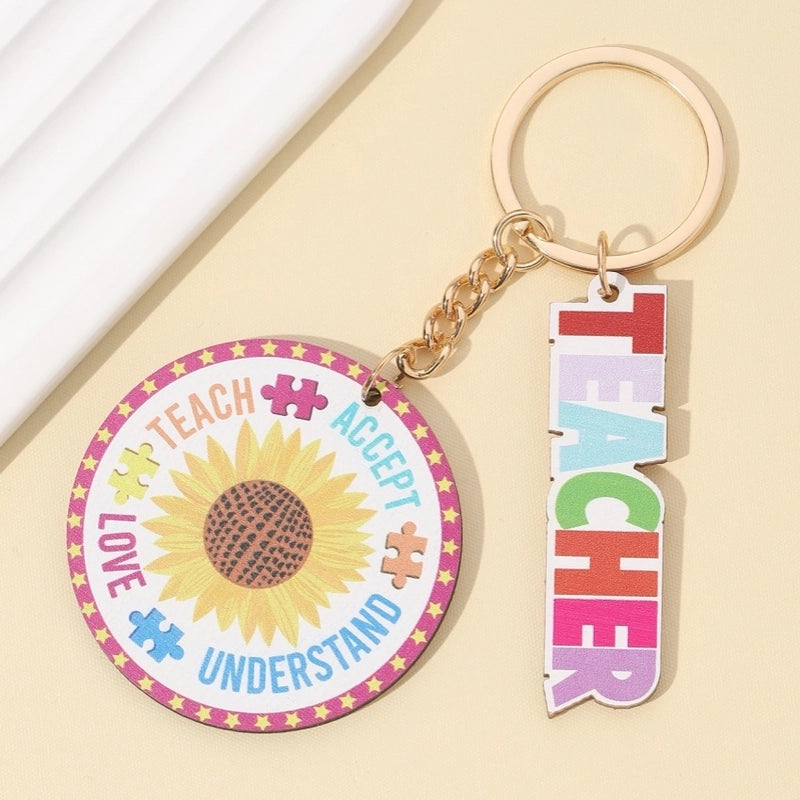 Modern Style Letter Wood Teachers’ Day Unisex Keychain