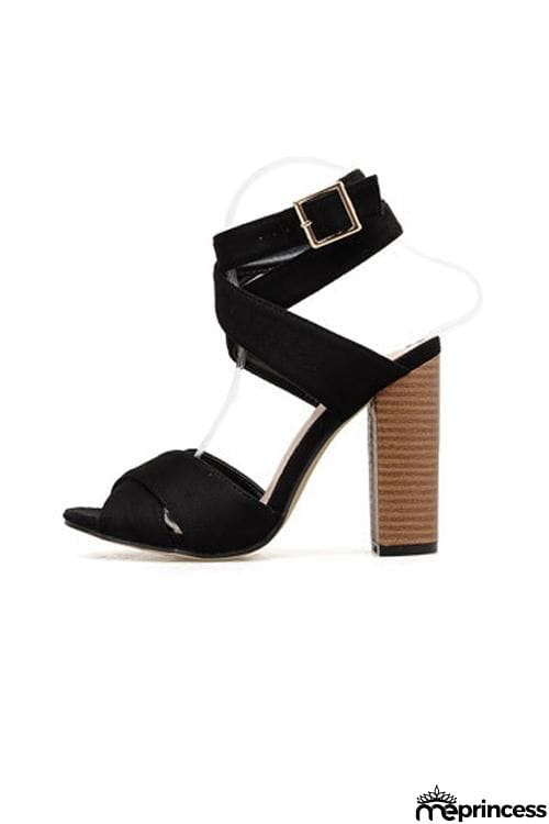 Cross Chunky Heel Sandals