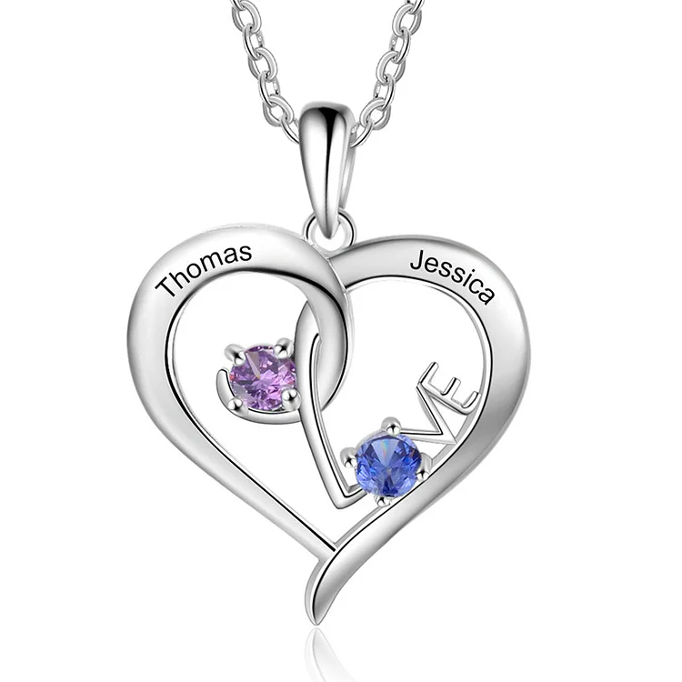 S925 Love Heart Necklace Personalized Birthstone Necklace with Names Handmade Gifts For Her