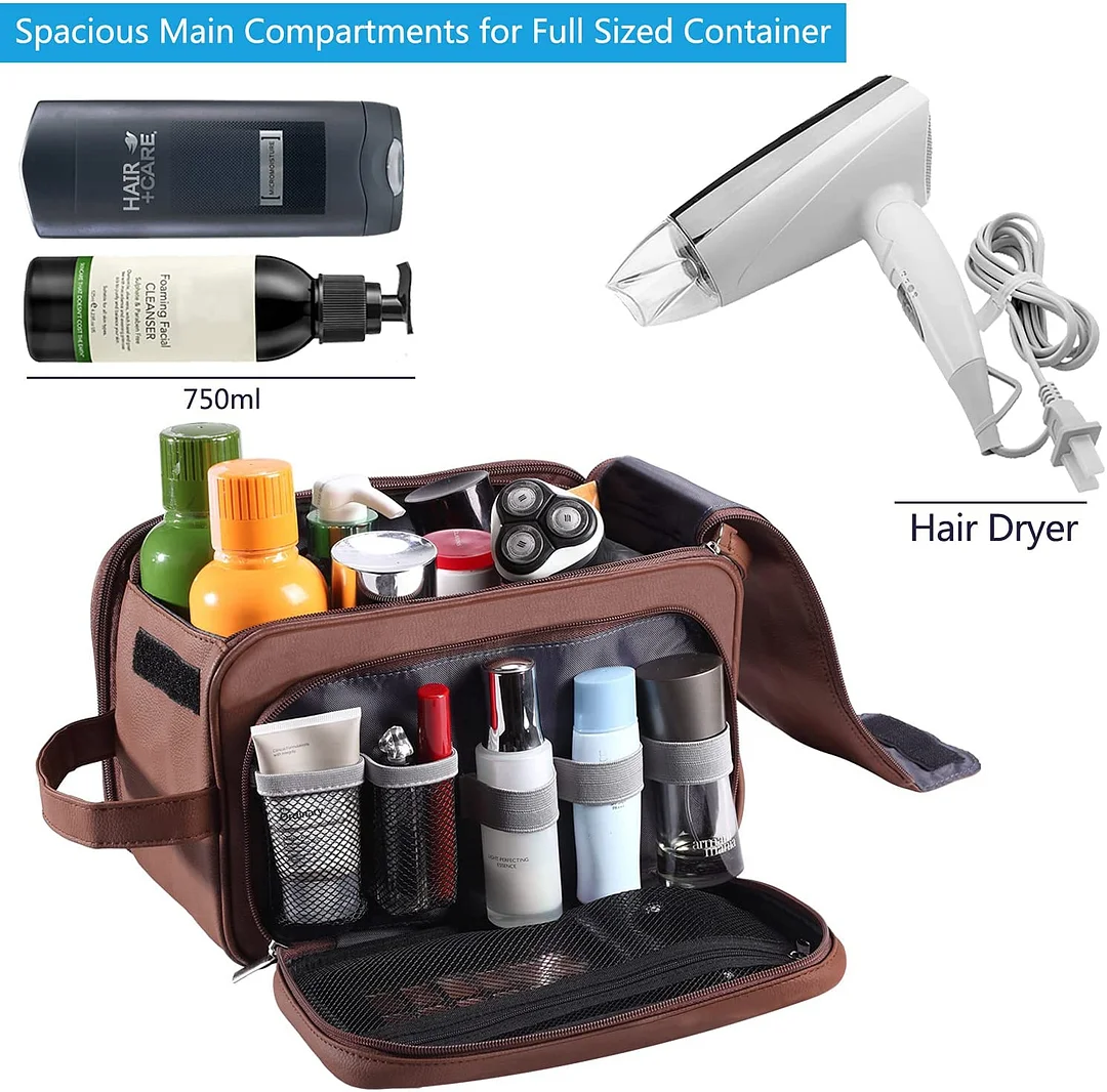 Large Toiletry Bag for Men, PU Leather Travel Toiletry Organizer