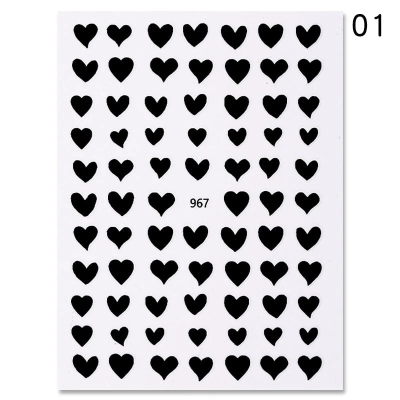 1PC Golden Heart Designs Nail Art 3D Stickers Decals Valentine's Day Black White Red Adhesive Sticker Decoration For Manicures