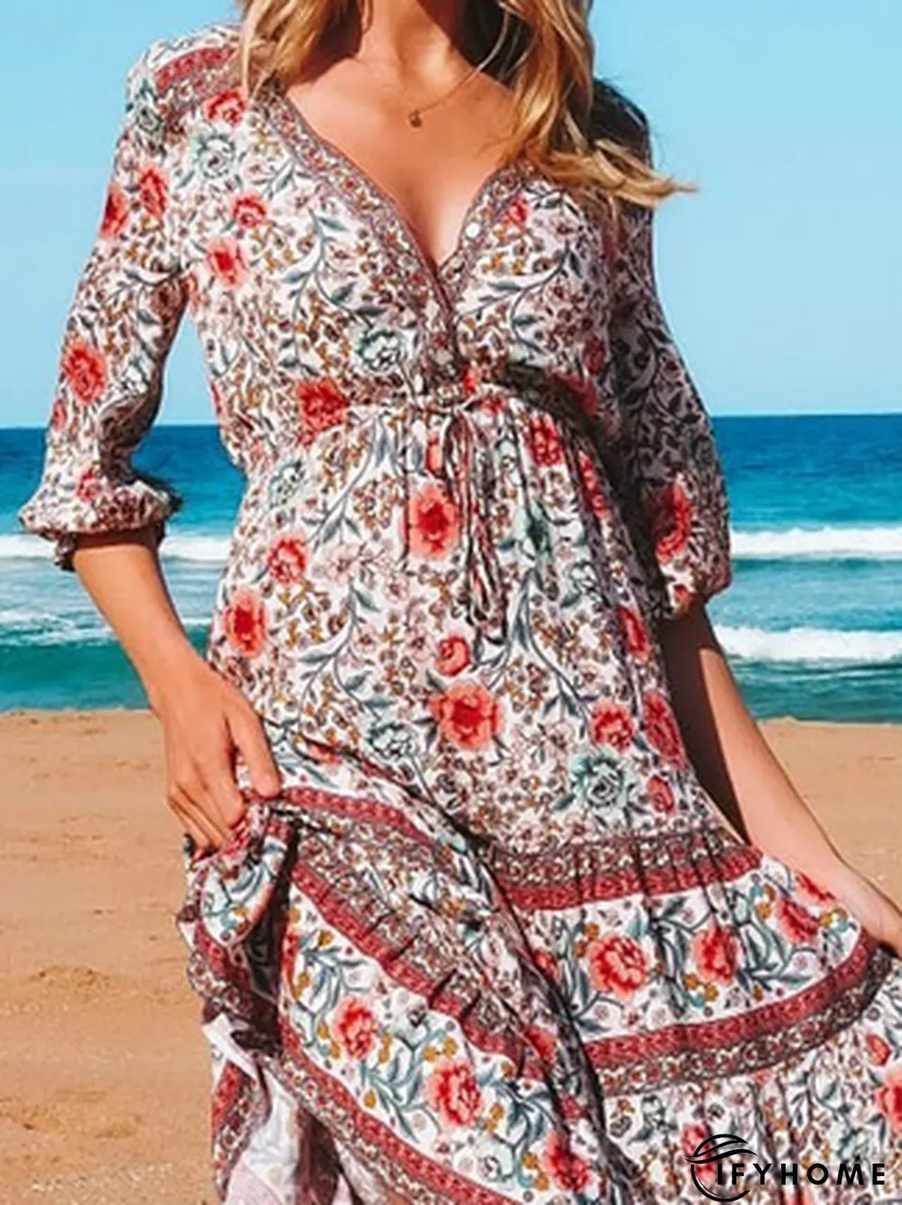 Floral V Neck Vacation Dress | IFYHOME