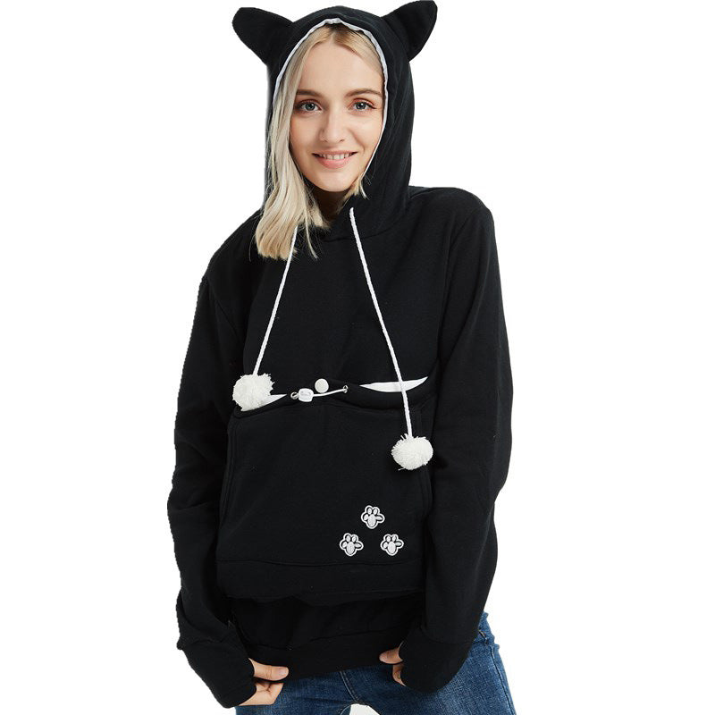 Womens Hoodies Pet Holder Cat Dog Kangaroo Pouch Carriers Pullover