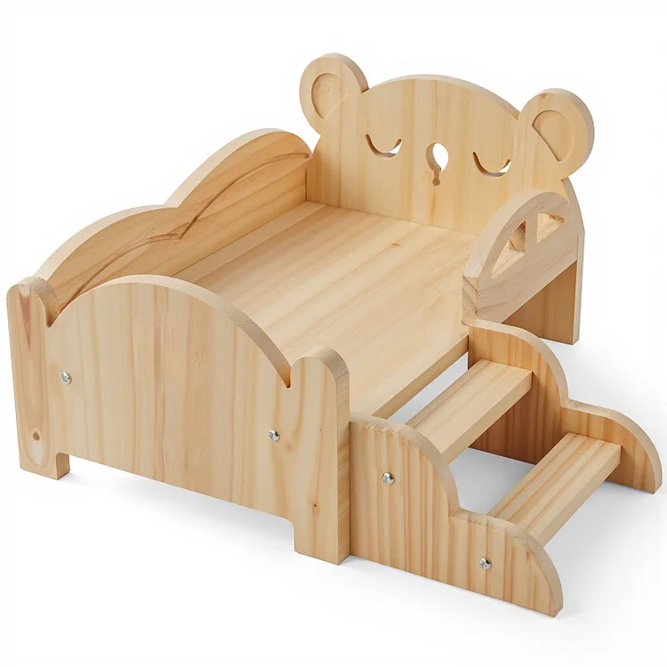 Babeside for 12”-15“ Reborn Baby Dolls Bear Wooden Bed Accessories