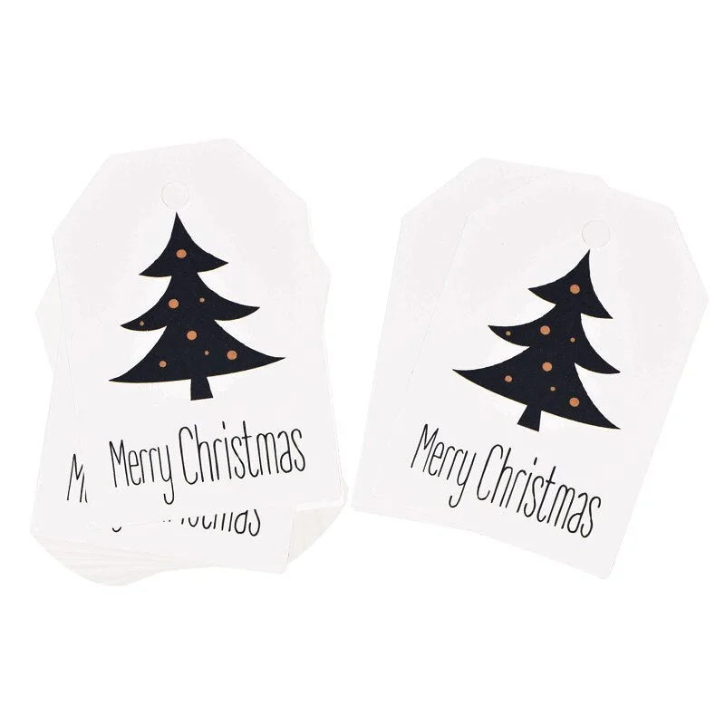 50pcs Merry Christmas Tags Kraft Paper Card Gift Label Tag DIY Hang Tags Gift Wrapping Decor Gift Card Christmas Favors Supplies
