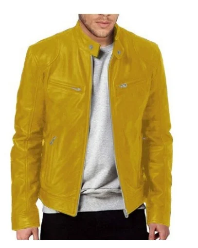 Uveng Uveng Business Gentleman Warm Zipper Open Shirt Pocket Decoration PU Leather Jacket Collar Collar Zipper Leather Jacket