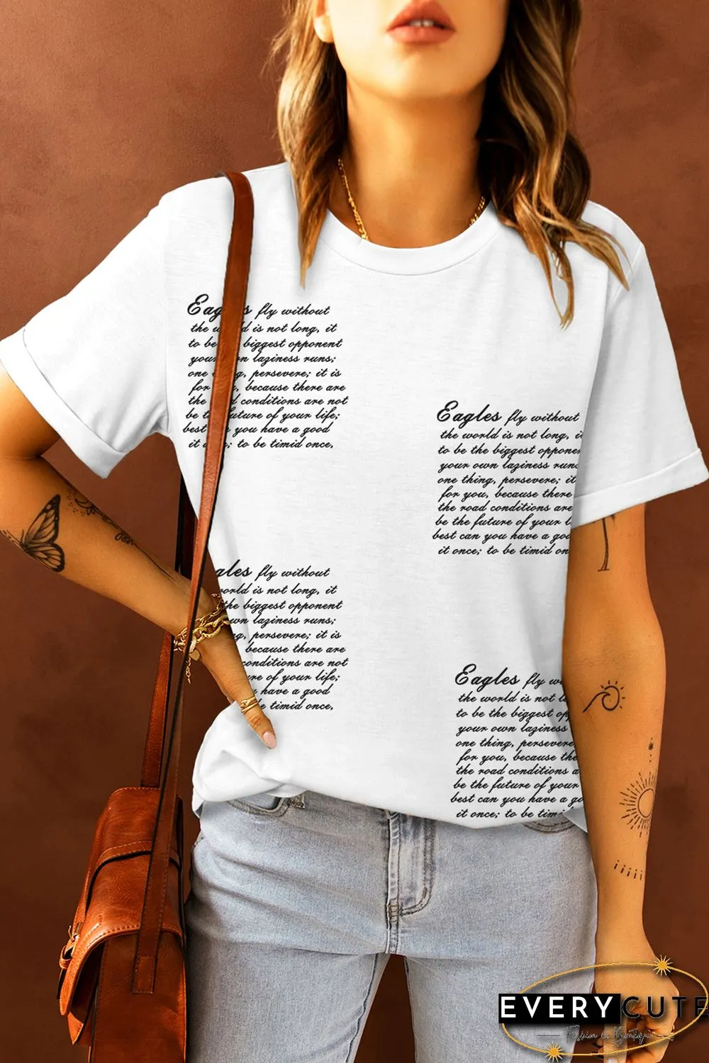 White Letters Printed Short Sleeve Graphic T Shirt