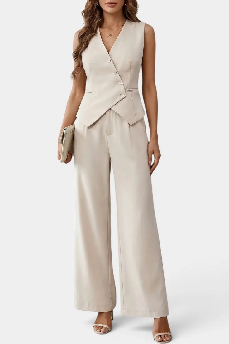 Asymmetric Sleeveless Vest with Wide Leg Trousers Set