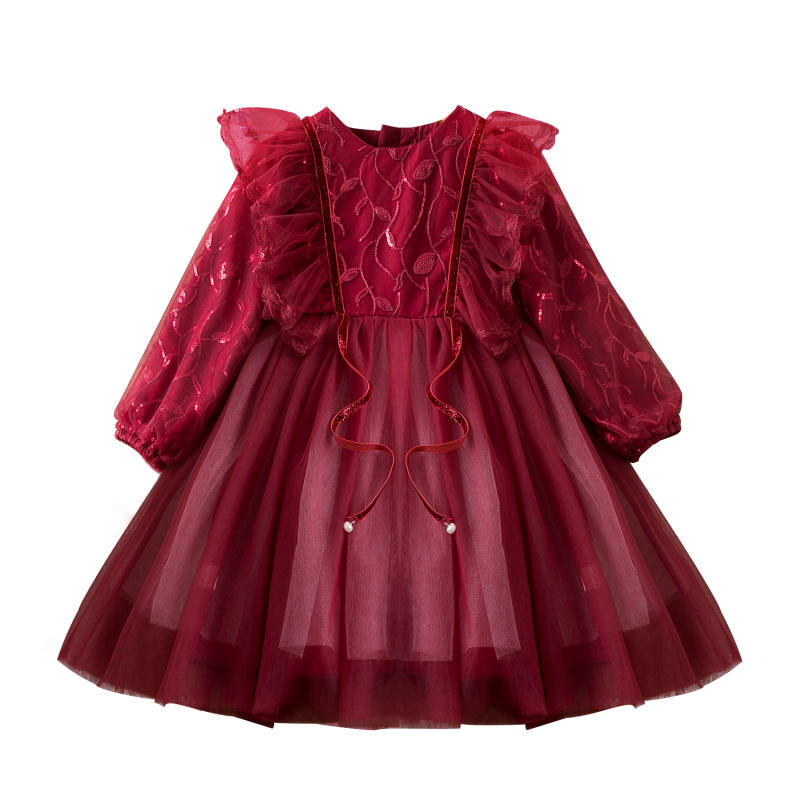 Elegant Vintage Girl Princess Dress Spring/Autumn Long Sleeve Dress For Children Kids Dresses For Girls Lace Tulle Tutu Clothes