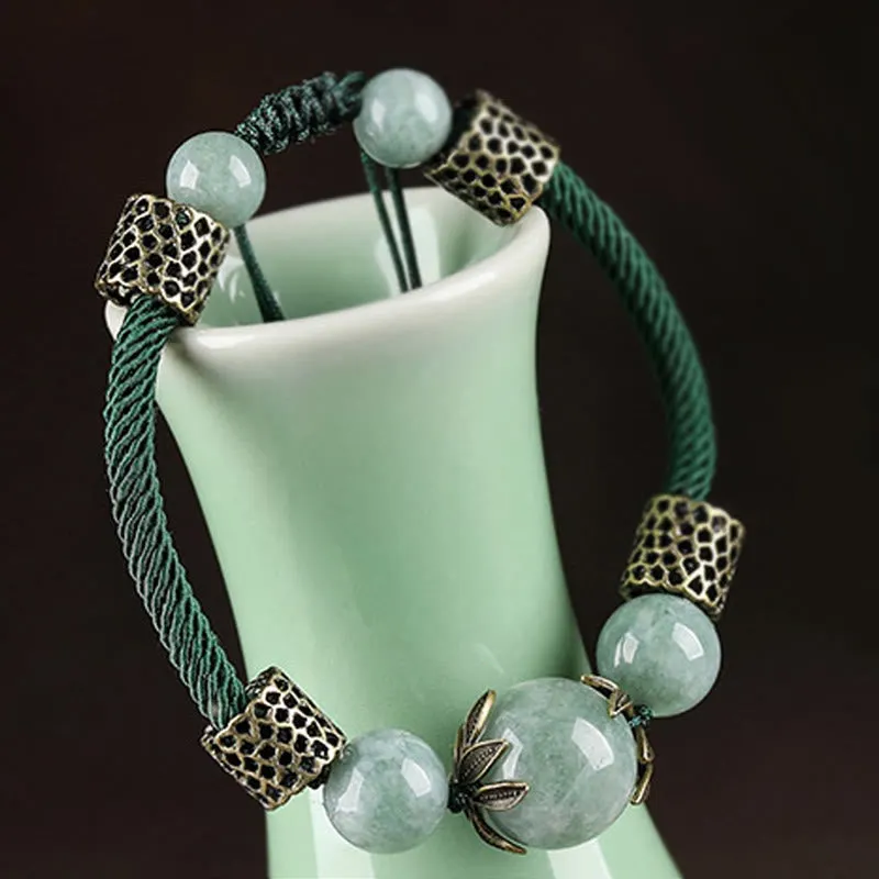 Handmade Green Rope Luck Jade Bead Prosperity Bracelet