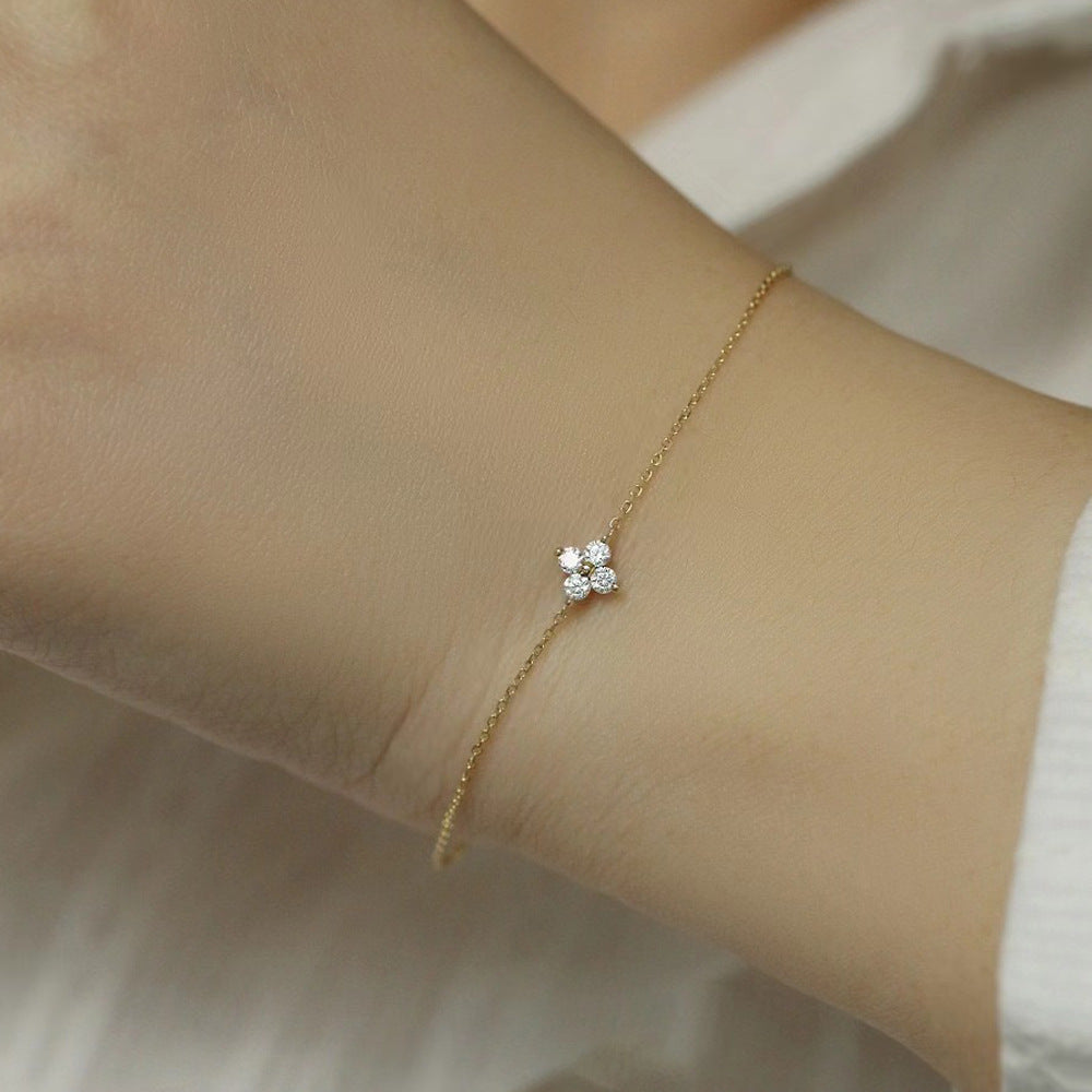 Japanese / Korean Women Flower Petal Clover Zircon Diamond Inlay Bracelets
