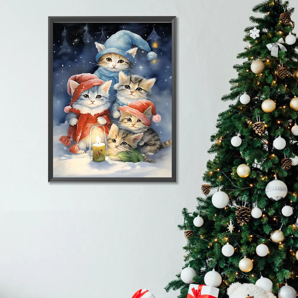Diamond Painting - Full Square Drill - Christmas Cat(Canvas|30*40cm)