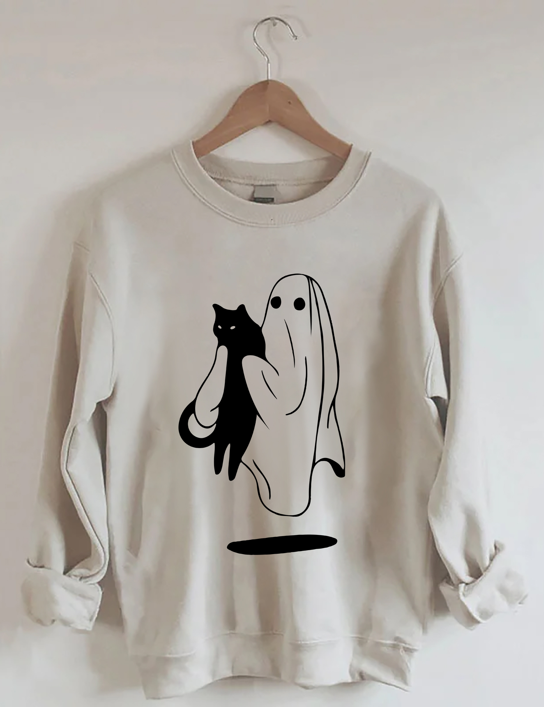 Ghost Carrying Black Cat Halloween Sweatshirt