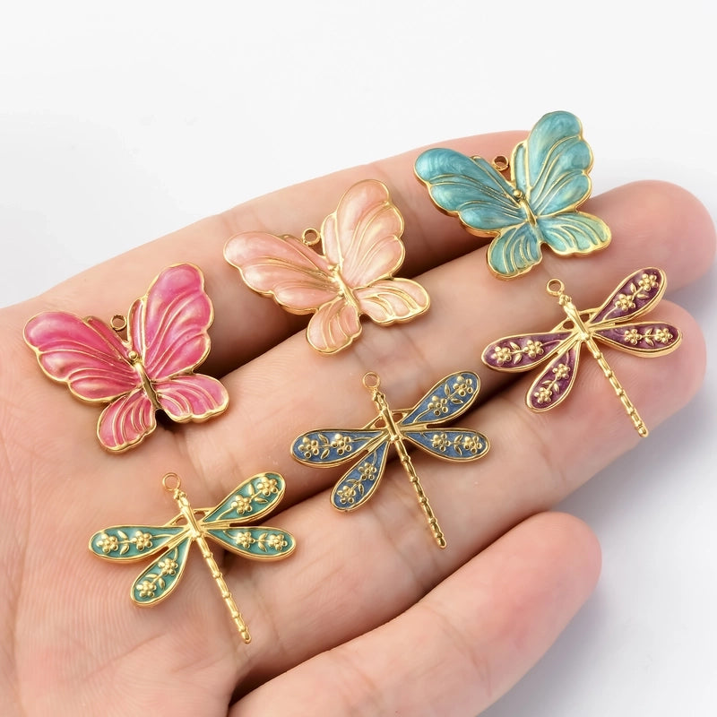 3 PCS/Package 24*27mm 304 Stainless Steel Dragonfly Butterfly Pendant Jewelry Accessories